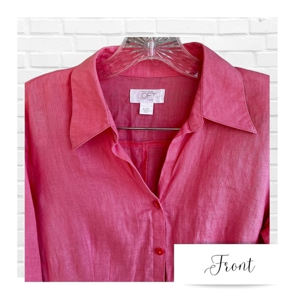 Vintage Loft Pink Linen Blouse With Bell Sleeves Women’s Size Medium Petite EUC - Picture 2 of 7